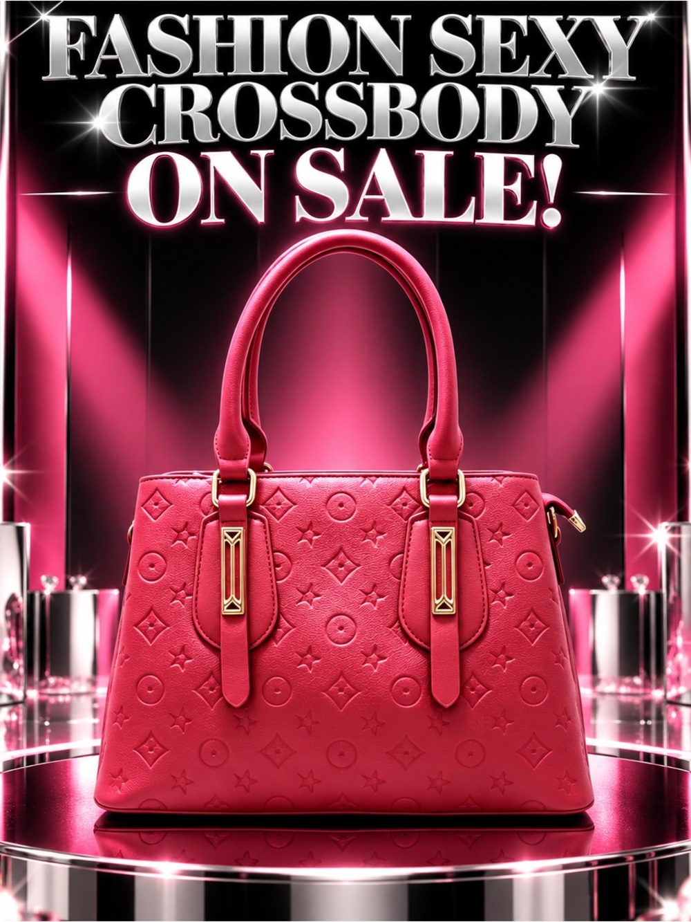 Luxury Pink Embossed Satchel Handbag -